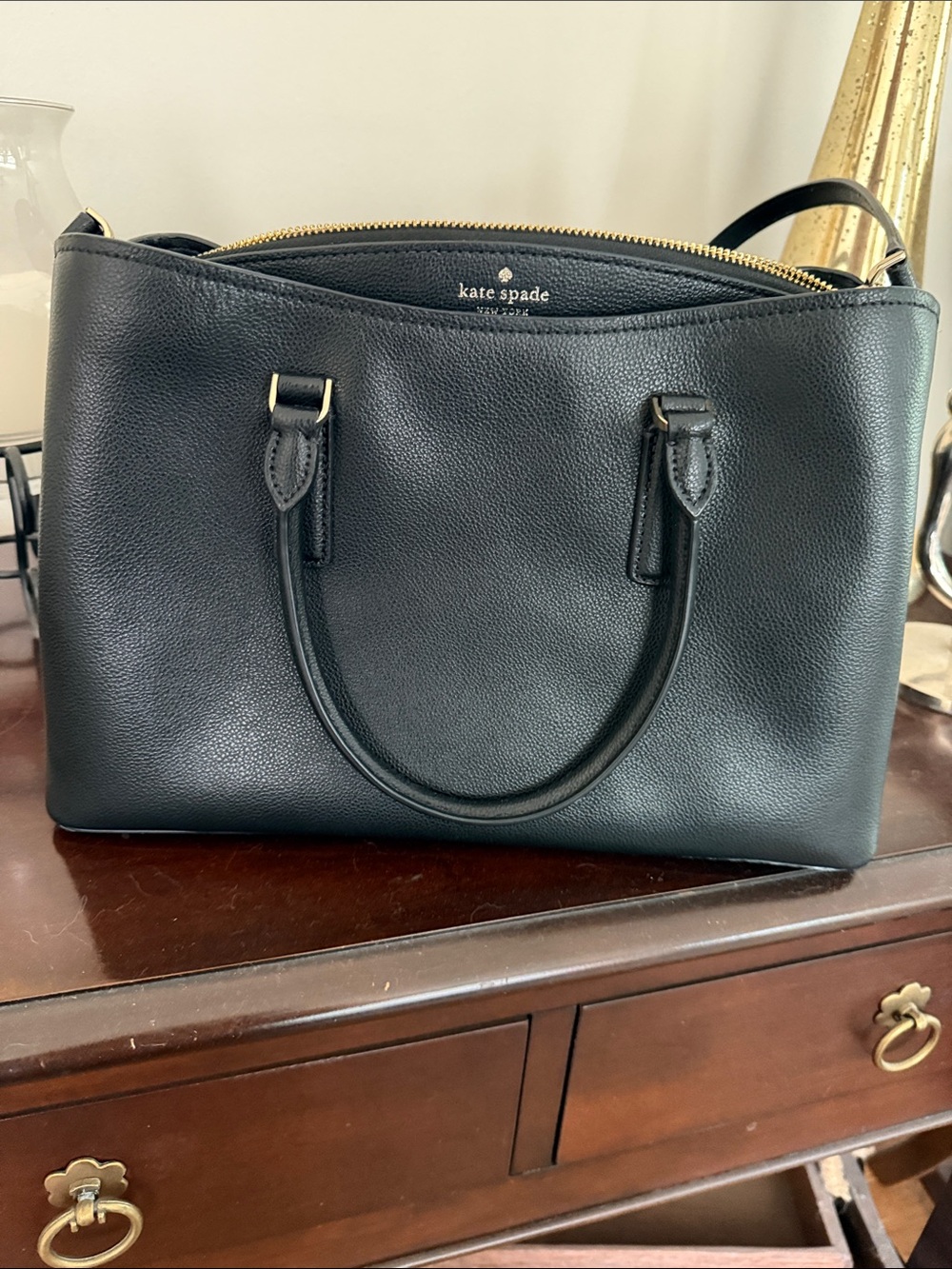 Kate Spade Black Leather Tote with Gold Hardware